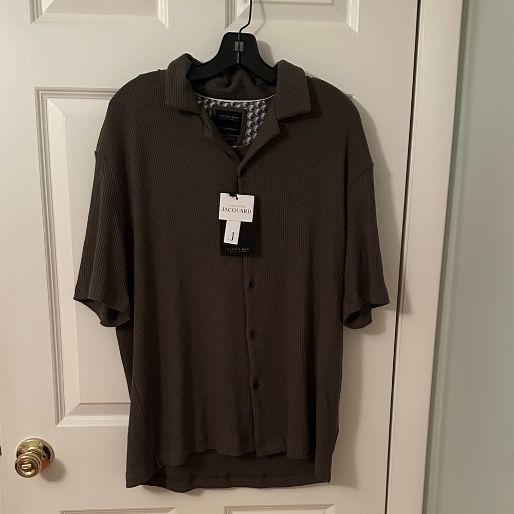 Cactus Olive Green Casual Button Down Shirt